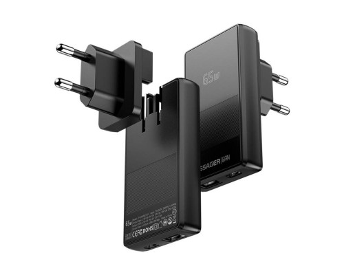 Зарядний пристрій ESSAGER Ultra Thin Gan 65W 1C1A BLACK (ECT65W-QCB01-Z)