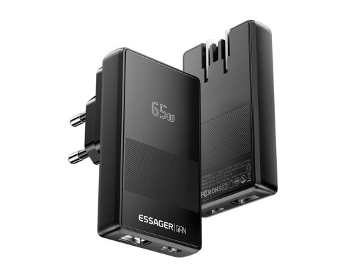 Зарядний пристрій ESSAGER Ultra Thin Gan 65W 1C1A BLACK (ECT65W-QCB01-Z)