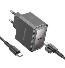 Мережевий зарядний пристрій BOROFONE BAS31A Treasure single port PD35W charger set(C to C)(EU) Black (6941991110627)
