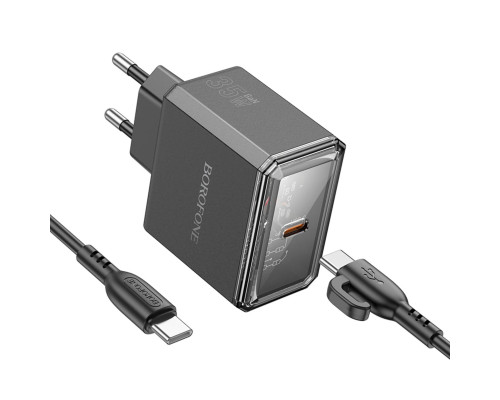 Мережевий зарядний пристрій BOROFONE BAS31A Treasure single port PD35W charger set(C to C)(EU) Black (6941991110627)