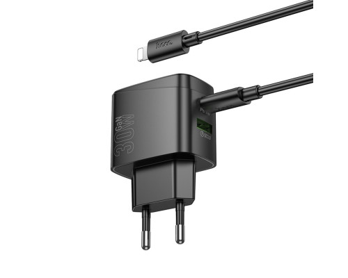 Мережевий зарядний пристрій HOCO CS61A Bright PD30W+QC3.0 charger set (C to iP)(EU) Black (6942007638432)