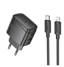 Мережевий зарядний пристрій HOCO CS61A Bright PD30W+QC3.0 charger set (C to iP)(EU) Black (6942007638432)