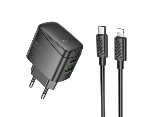 Мережевий зарядний пристрій HOCO CS61A Bright PD30W+QC3.0 charger set (C to iP)(EU) Black (6942007638432)