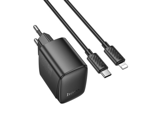 Мережевий зарядний пристрій HOCO CS61A Bright PD30W+QC3.0 charger set (C to iP)(EU) Black (6942007638432)
