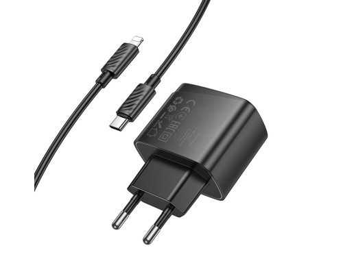 Мережевий зарядний пристрій HOCO CS61A Bright PD30W+QC3.0 charger set (C to iP)(EU) Black (6942007638432)
