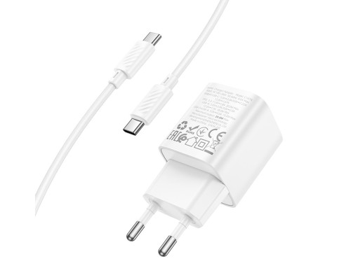 Мережевий зарядний пристрій HOCO C147A Charm PD20W+QC3.0 charger set (C to C)(EU) White (6942007630290)