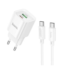 Мережевий зарядний пристрій HOCO C147A Charm PD20W+QC3.0 charger set (C to C)(EU) White (6942007630290)