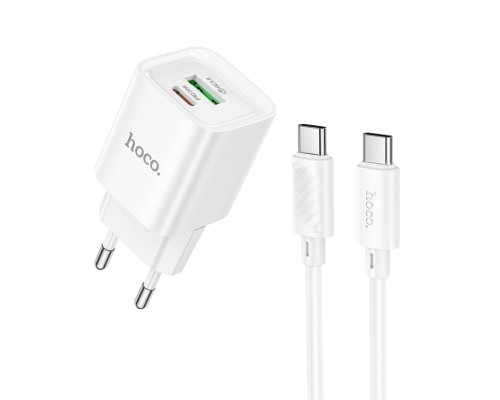 Мережевий зарядний пристрій HOCO C147A Charm PD20W+QC3.0 charger set (C to C)(EU) White (6942007630290)