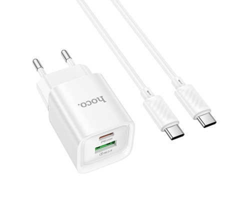 Мережевий зарядний пристрій HOCO C147A Charm PD20W+QC3.0 charger set (C to C)(EU) White (6942007630290)