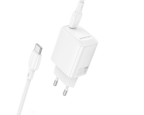Мережевий зарядний пристрій BOROFONE BN26 Fuente single-port PD20W charger set (C to C) (EU) White (6941991120251)