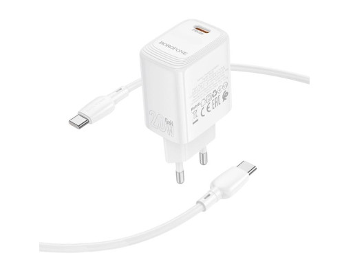 Мережевий зарядний пристрій BOROFONE BN26 Fuente single-port PD20W charger set (C to C) (EU) White (6941991120251)