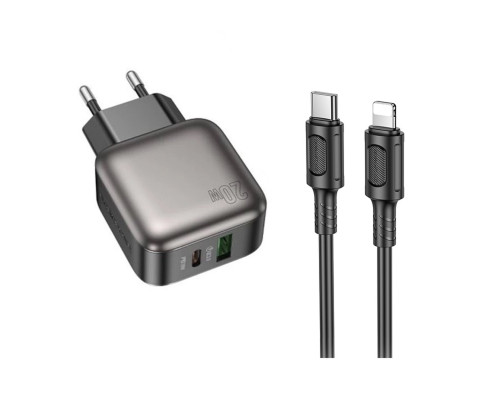 Мережевий зарядний пристрій BOROFONE BAS54A Absolute PD20W+QC3.0 charger set (C to iP) (EU) Black (6941991116216)