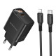 Мережевий зарядний пристрій BOROFONE BA97A Ilustre single-port PD30W charger with digital display set (C to iP) (EU) Black (6941991120497)