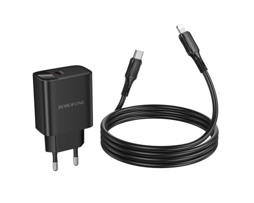 Мережевий зарядний пристрій BOROFONE BA97A Ilustre single-port PD30W charger with digital display set (C to iP) (EU) Black (6941991120497)