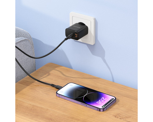Мережевий зарядний пристрій BOROFONE BA97A Ilustre single-port PD30W charger with digital display set (C to iP) (EU) Black (6941991120497)