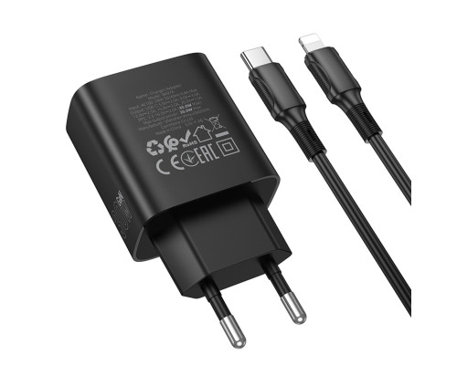 Мережевий зарядний пристрій BOROFONE BA97A Ilustre single-port PD30W charger with digital display set (C to iP) (EU) Black (6941991120497)