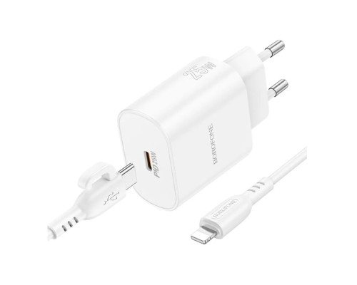 Мережевий зарядний пристрій BOROFONE BA82A Platinum single port PD25W charger set (C to iP) (EU) White (6941991112263)