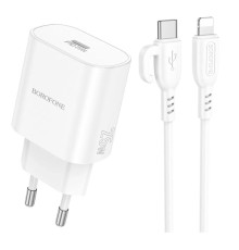 Мережевий зарядний пристрій BOROFONE BA82A Platinum single port PD25W charger set (C to iP) (EU) White (6941991112263)