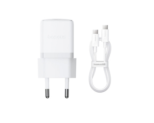Мережевий зарядний пристрій Baseus Palm Fast Charger 1C 30W EU Moon White(With:Baseus Mini White Cable Type-C to Type-C 60W(20V/3A) 1m Moon White) (P10111605213-01)