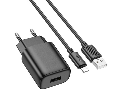 Мережевий зарядний пристрій HOCO C134A Solid single-port charger set (iP) (EU) Black (6942007621311)