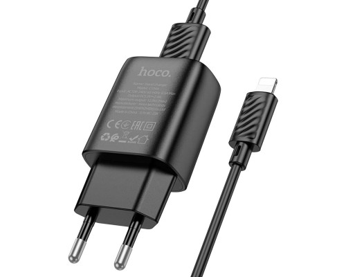 Мережевий зарядний пристрій HOCO C134A Solid single-port charger set (iP) (EU) Black (6942007621311)