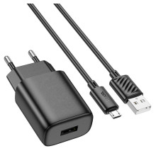 Мережевий зарядний пристрій HOCO C134A Solid single-port charger set (Micro) (EU) Black (6942007621335)