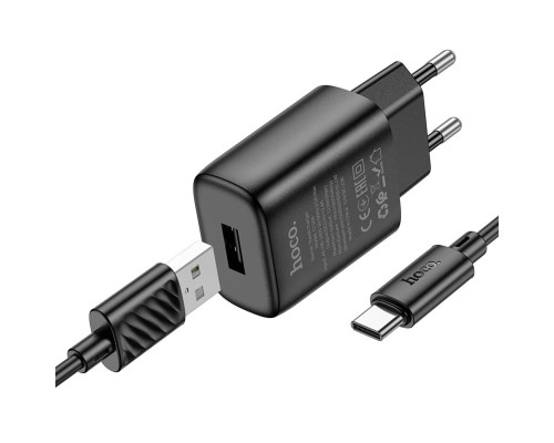 Мережевий зарядний пристрій HOCO C134A Solid single-port charger set (Type-C) (EU) Black (6942007621359)