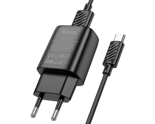 Мережевий зарядний пристрій HOCO C134A Solid single-port charger set (Type-C) (EU) Black (6942007621359)