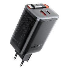 Мережевий зарядний пристрій ACEFAST A111 PD67W GaN charger(2*USB-C+USB-A) with retractable cable Black (6974316284062)