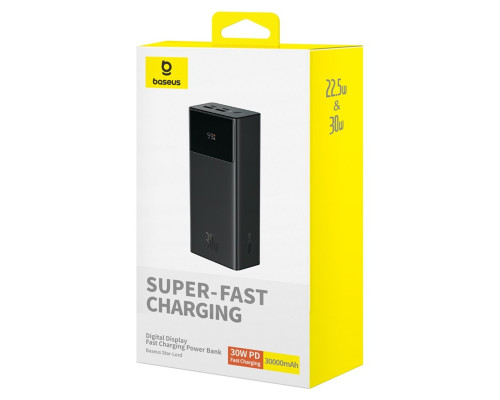 Зовнішній акумулятор Baseus Star-Lord Digital Display Fast Charging Power Bank 30000mAh 30W Cluster Black（With Simple Series Charging Cable USB to Typ (P10022905113-00)