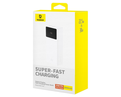 Зовнішній акумулятор Baseus Star-Lord Digital Display Fast Charging Power Bank 30000mAh 30W Moon White（With Simple Series Charging Cable USB to Type-C (P10022905213-00)