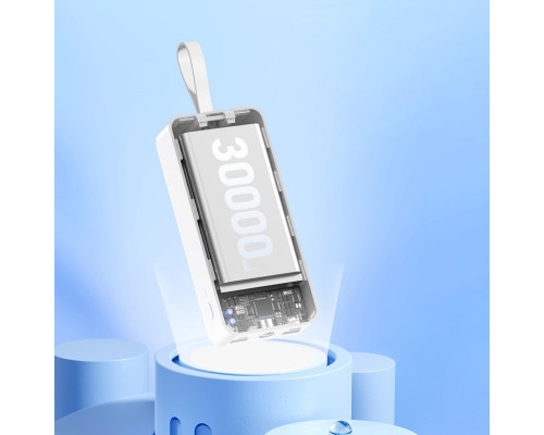 Зовнішній акумулятор REMAX Suji Series PD 20W+QC 22.5W Fast Charging Cabled Power Bank 30000mAh RPP-550 White (RPP-550 White)