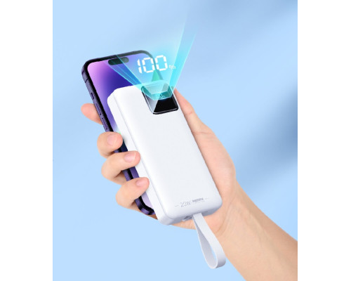 Зовнішній акумулятор REMAX Suji Series PD 20W+QC 22.5W Fast Charging Cabled Power Bank 30000mAh RPP-550 White (RPP-550 White)