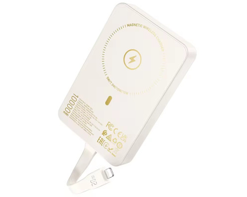 Зовнішній акумулятор HOCO Q24 Elegant 22.5W+PD20W fully compatible power bank with cable and magnetic fast charging(10000mAh) Milky white (6942007623445)