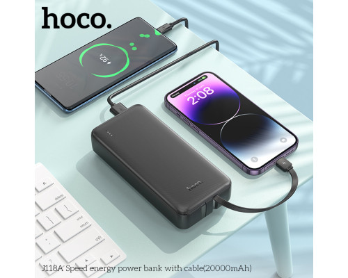 Зовнішній акумулятор HOCO J118A Speed energy power bank with cable(20000mAh) Black (6942007608060)