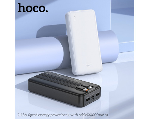 Зовнішній акумулятор HOCO J118A Speed energy power bank with cable(20000mAh) Black (6942007608060)