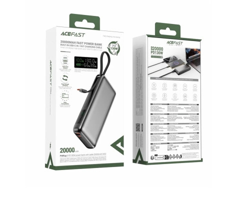 Зовнішній акумулятор ACEFAST M22 PD130W power bank with cable 20000mAh Black (6974316283904)