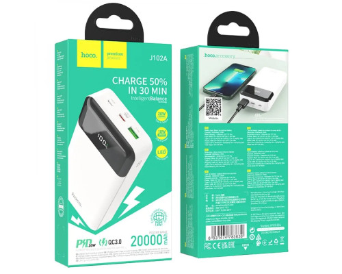 Зовнішній акумулятор HOCO J102A Cool figure PD20W+QC3.0 power bank(20000mAh) White (6931474783639)