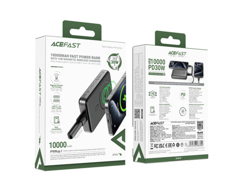 Зовнішній акумулятор ACEFAST M10-10000 PD30W magnetic wireless charging power bank with cable Black (6974316283300)