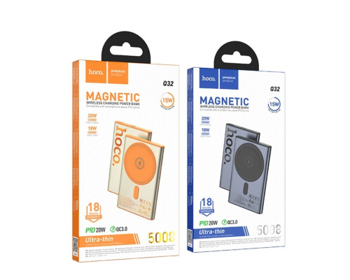 Зовнішній акумулятор HOCO Q32 Bird PD20W wireless magnetic power bank(5000mAh) Metal Gray (6942007634076)