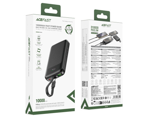 Зовнішній акумулятор ACEFAST M13 PD22.5W power bank with cable 10000mAh Black (6974316283959)