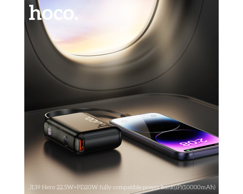 Зовнішній акумулятор HOCO J139 Hero 22.5W+PD20W fully compatible power bank(iP)(10000mAh) Black (6942007636469)