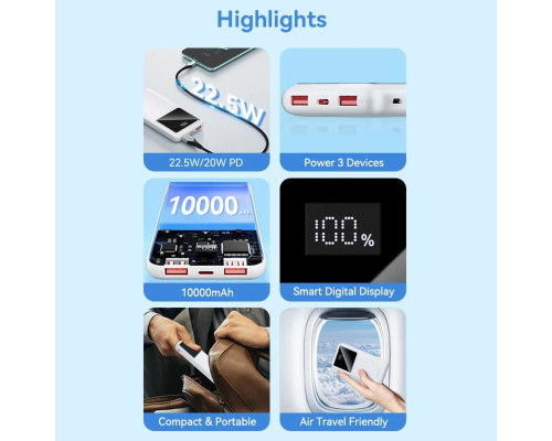 Зовнішній акумулятор Vention 10000mAh Power Bank (Micro-USB + USB-C + USB-A + USB-A) 22.5W Black LED Display Type (FHKB0)