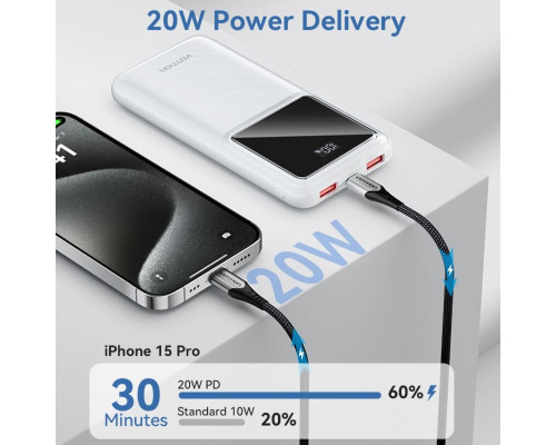 Зовнішній акумулятор Vention 10000mAh Power Bank (Micro-USB + USB-C + USB-A + USB-A) 22.5W Black LED Display Type (FHKB0)