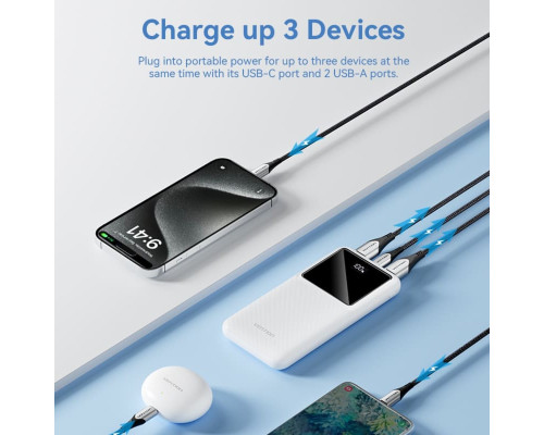 Зовнішній акумулятор Vention 10000mAh Power Bank (Micro-USB + USB-C + USB-A + USB-A) 22.5W Black LED Display Type (FHKB0)