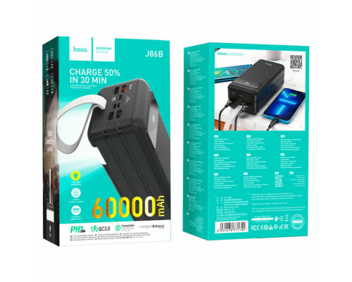 Зовнішній акумулятор HOCO J86B Electric 22.5W fully compatible power bank(60000mAh) Black (6931474771742)