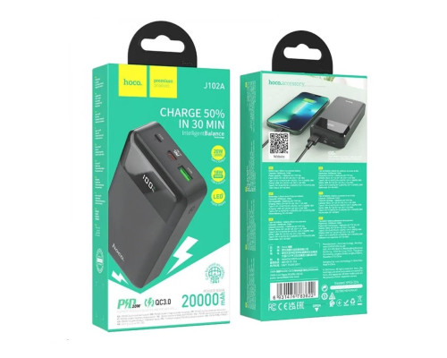 Зовнішній акумулятор HOCO J102A Cool figure PD20W+QC3.0 power bank(20000mAh) Black (6931474783622)