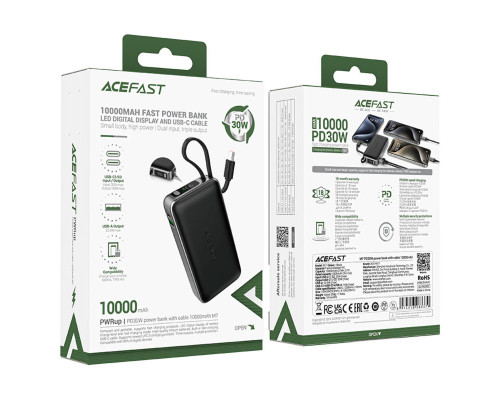Зовнішній акумулятор ACEFAST M7 PD30W power bank with cable 10000mAh, Black (6974316283379)