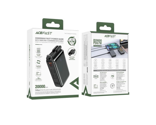 Зовнішній акумулятор ACEFAST M14 PD20W power bank with cable 20000mAh Black (6974316283966)