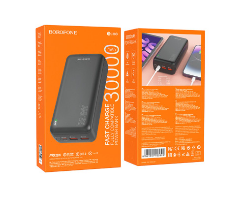 Зовнішній акумулятор BOROFONE BJ38B Power 22.5W+PD20W fully compatible power bank(30000mAh) Black (6941991105609)